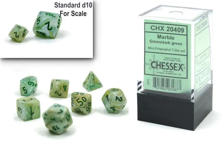 25380_0_chessex_marble_mini_gruenduneklgruen_7-wuerfel_rpg_set_763d5334_456x.progressive Chessex Marble Mini-Polyhedral Green/dark green 7-Die Set - Image 1