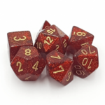 Chessex Glitter Polyhedral 7-Die Set - Ruby w/gold