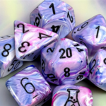 Lab Dice 8 - Festive Hydrangea/black Polyhedral 7-Dice Set (with bonus die)
