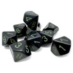 Opaque Black/green Set of Ten d10s