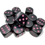 Opaque Black/pink 16mm d6 Dice Block (12 dice)