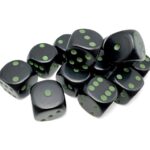 Opaque Black/green 16mm d6 Dice Block (12 dice)