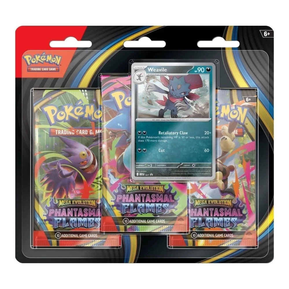 pokemon-tcg-mega-evolution-phantasmal-flames-3-pack-blister-weavile~666724 Pokémon TCG: Mega Evolution - Phantasmal Flames - 3-Pack Blister - Image 1