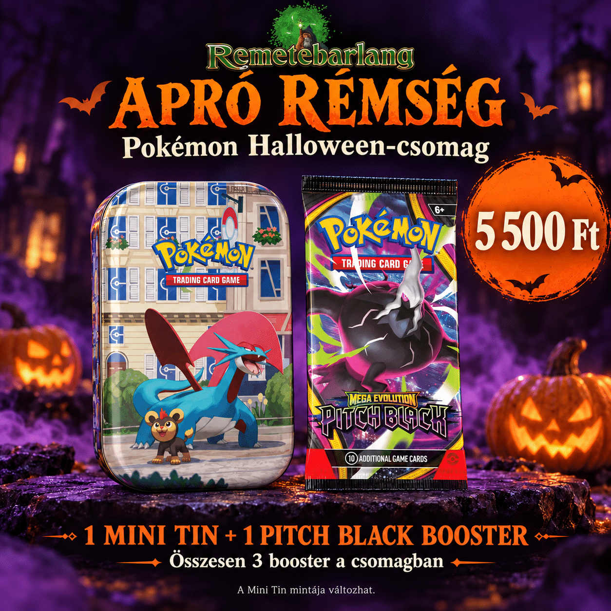 Pokémon Halloween csomag_ Salamence Tin + Darkrai booster Pokémon TCG – Apró rémség Halloween-csomag – Mini Tin + Pitch Black booster – EN - Image 1